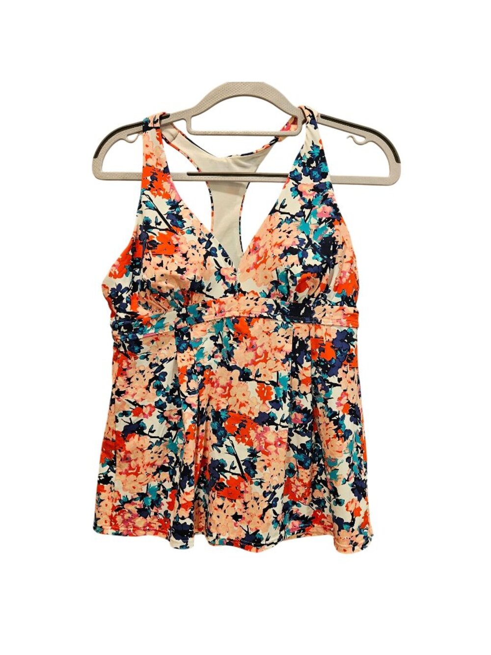 Lands End Tankini Womans 6 Top Swim Suit Racer Back Floral Colorful feminine